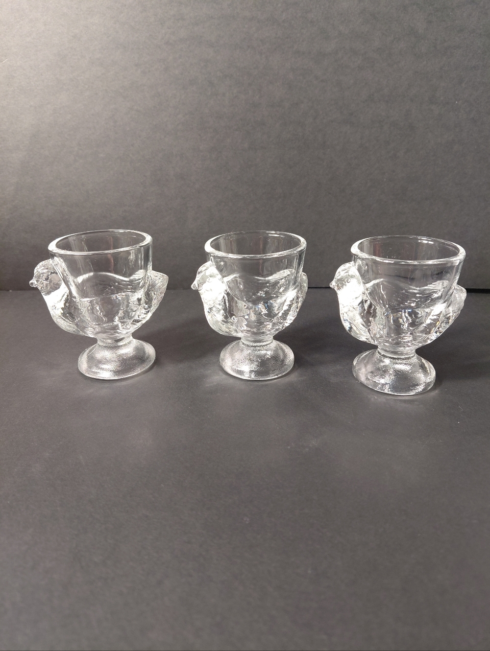Clear Glass Hen Egg Cups - Set of 3